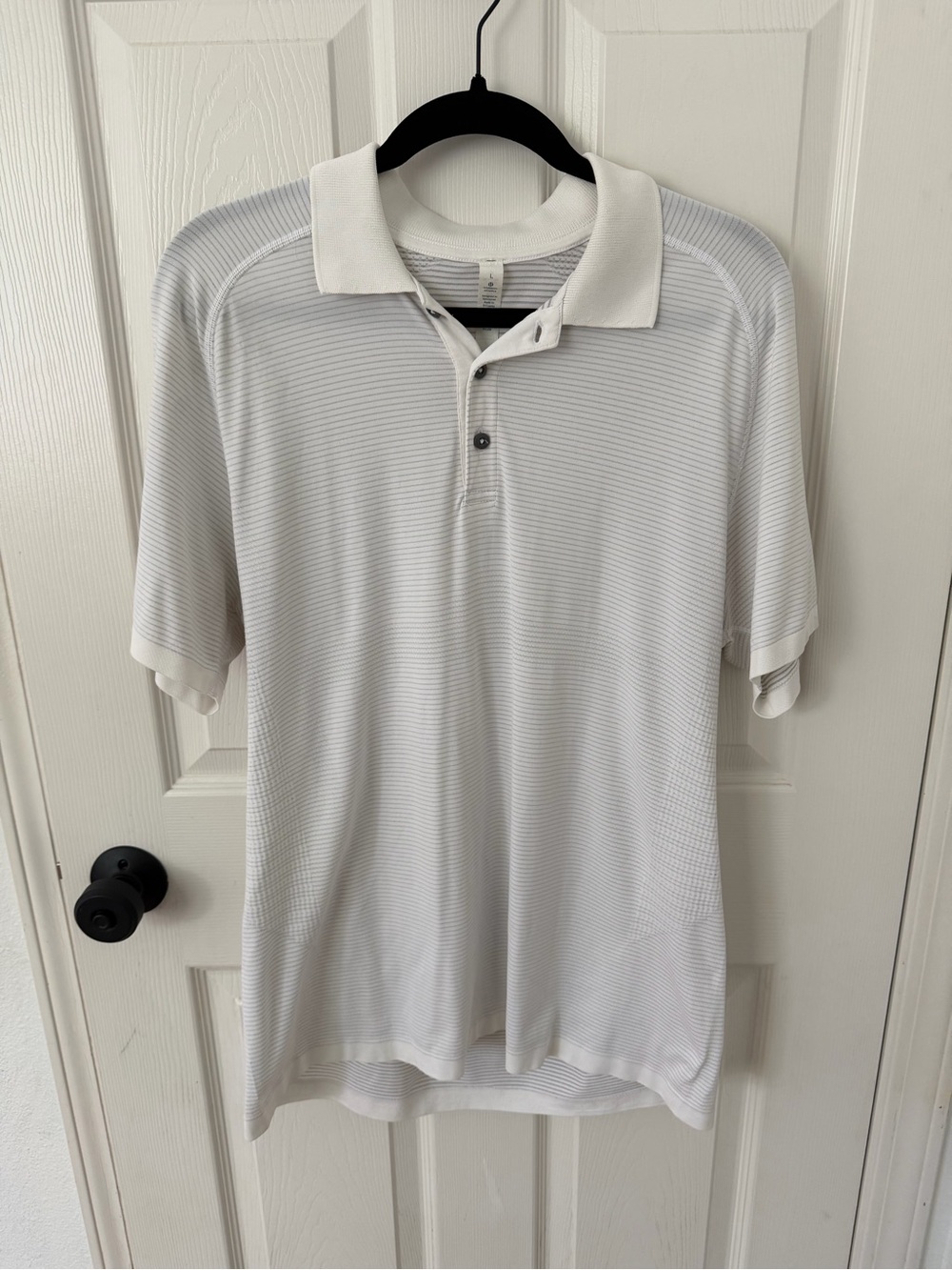 Lululemon Men's White Stripe Polo Shirt - Classic Short Sleeve